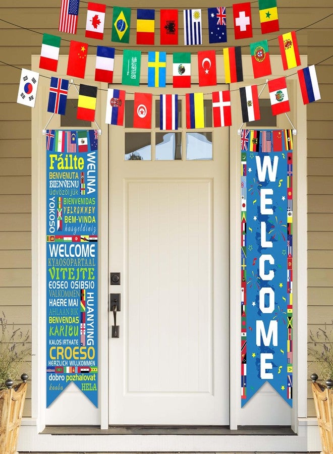 Woosytoo 3PCS International World Flags Banner Decorations International Flags Welcome Porch Banner and 30 Counties String Flag for Olympic School Classroom Office Soccer Bar Sports Clubs Birthday Party Decorations - Image 1
